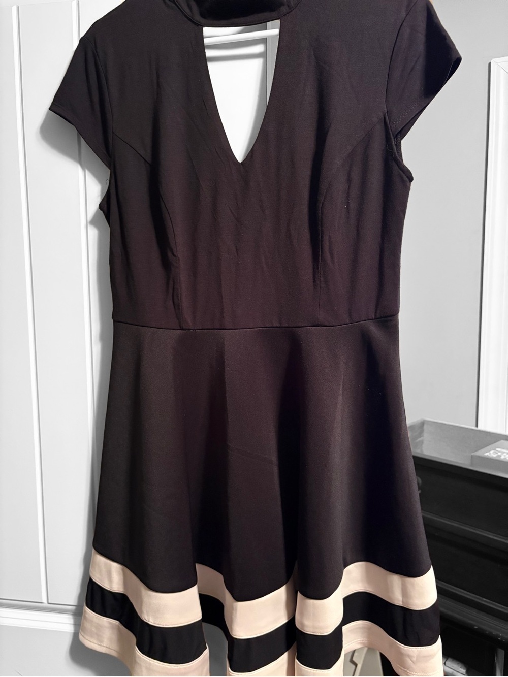 Jodi Kristopher Black Fit-and-Flare Dress with Ivory Hem Bands Size 13